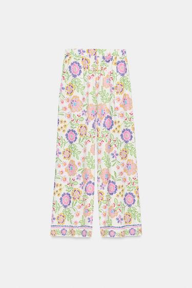 FLORAL PRINT LINEN BLEND TROUSERS - Multicoloured by Zara - Image 5