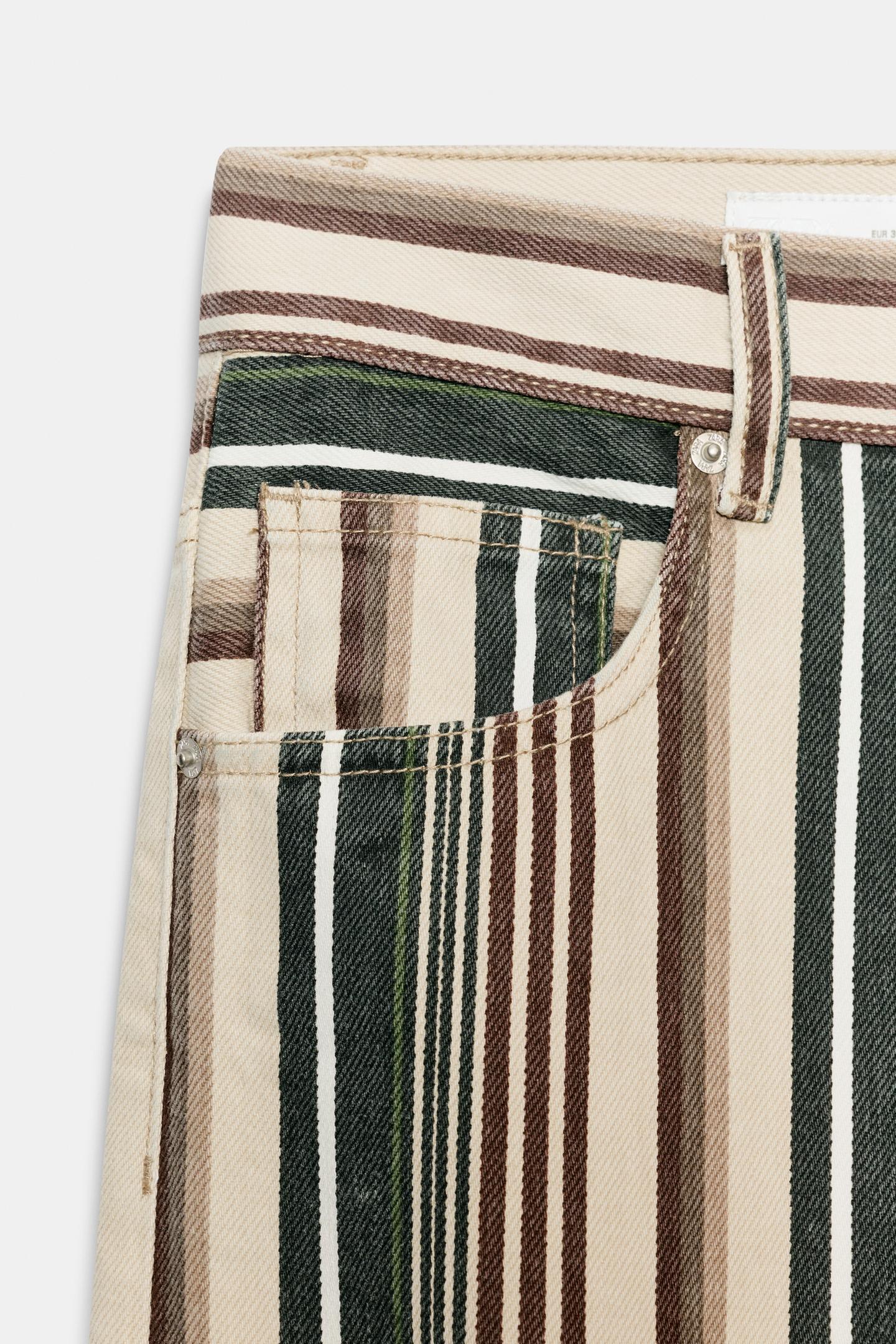 Женские джинсы Zara Trf Mid-Rise Striped Boyfriend, цвет: Полосатый — фото 9