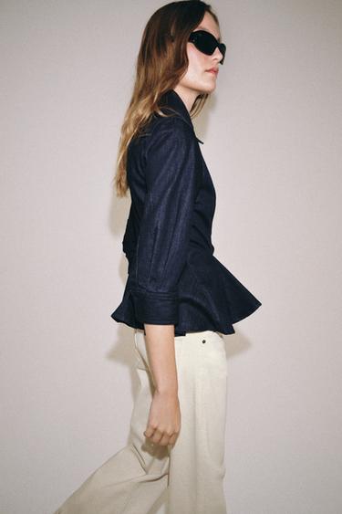 חולצת דנים פפלום ZW COLLECTION - כחול של Zara