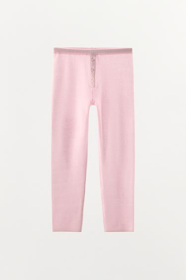 KNIT BUTTON-UP CAPRI LEGGINGS - Pink by Zara