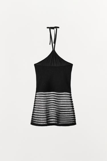 Zara COMBINATION HALTER KNIT TOP - Black
