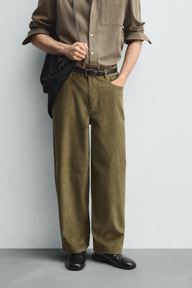 BALLOON FIT BUKSER I FLØJL - Kaki fra Zara