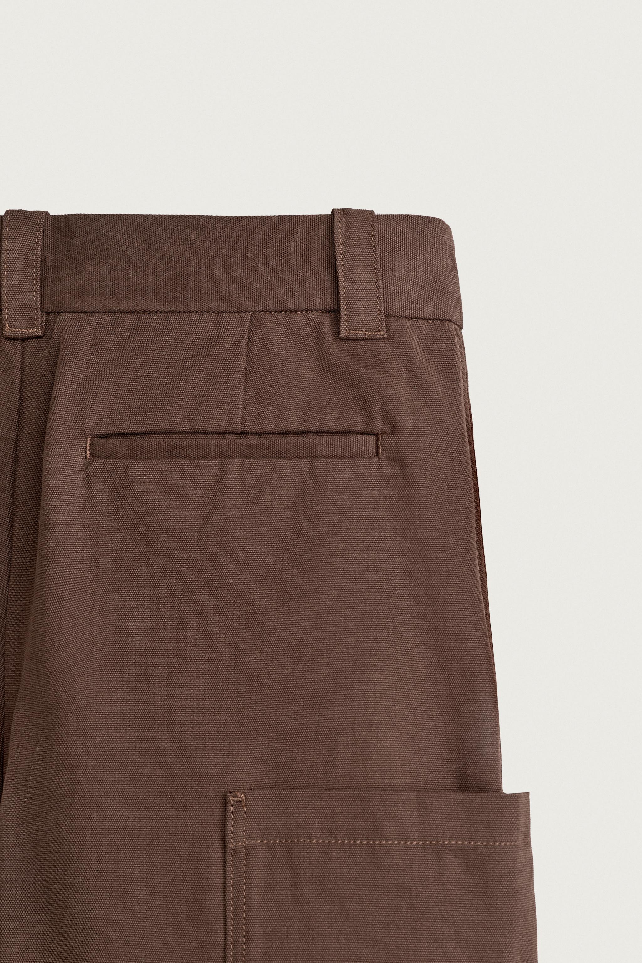 Zara PİLİLİ RELAXED FIT KARGO BERMUDA görsel 4