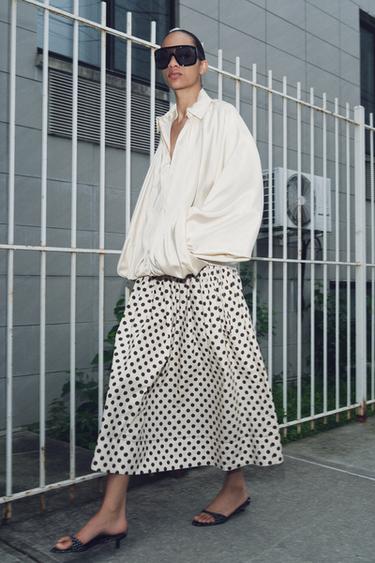 JUPE MIDI À POIS ZW COLLECTION - Écru de Zara - Image 6