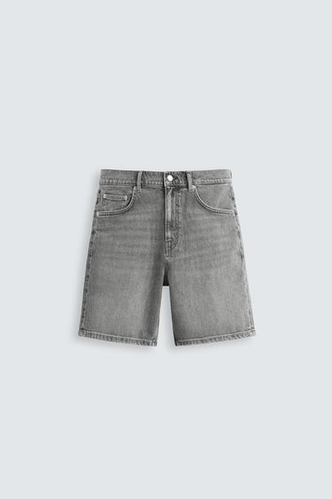برمودا DENIM بقصة عادية - رمادي الخاص بـ Zara