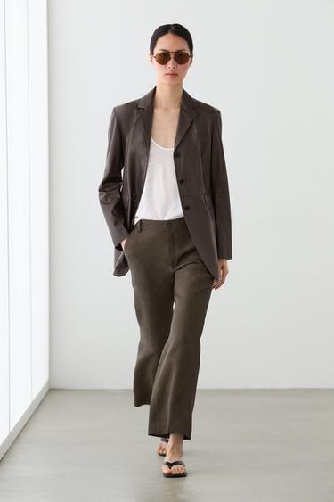 Pantalón kick flare cropped lino - Verde vigoré de Zara - Imagen 0