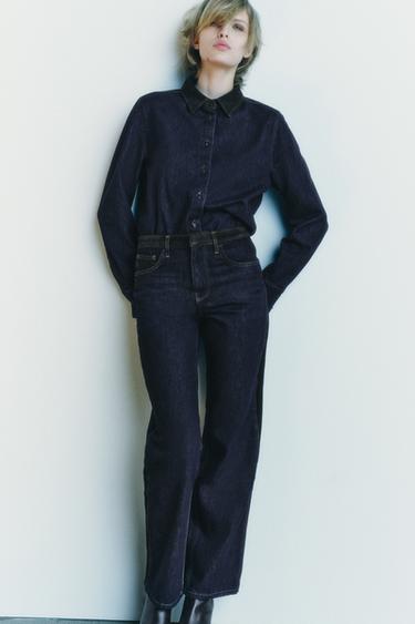 CAMISA DENIM COMBINADA ZW COLLECTION - Azul de Zara