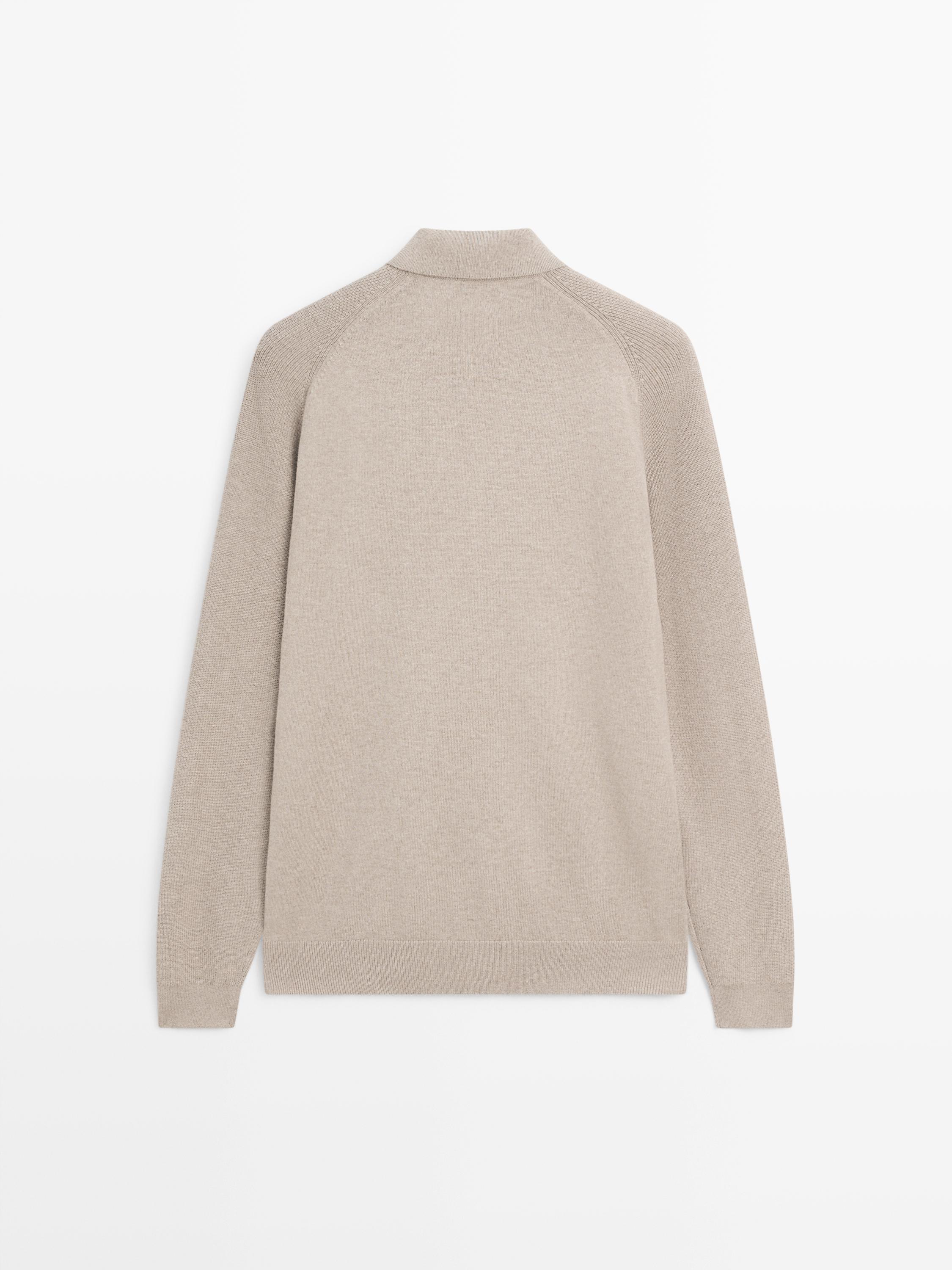 Cotton blend knit polo sweater