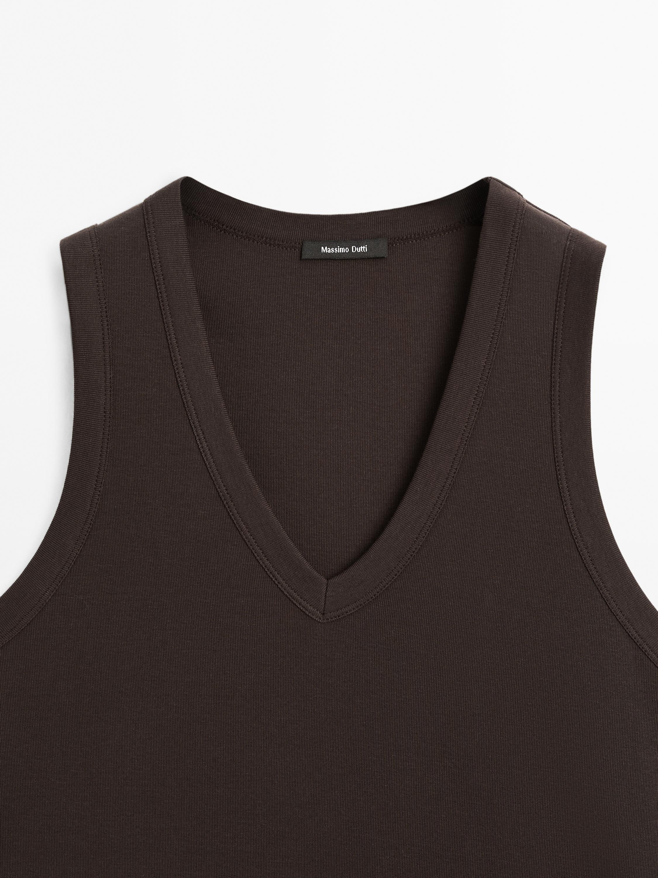 Mercerised cotton V-neck T-shirt