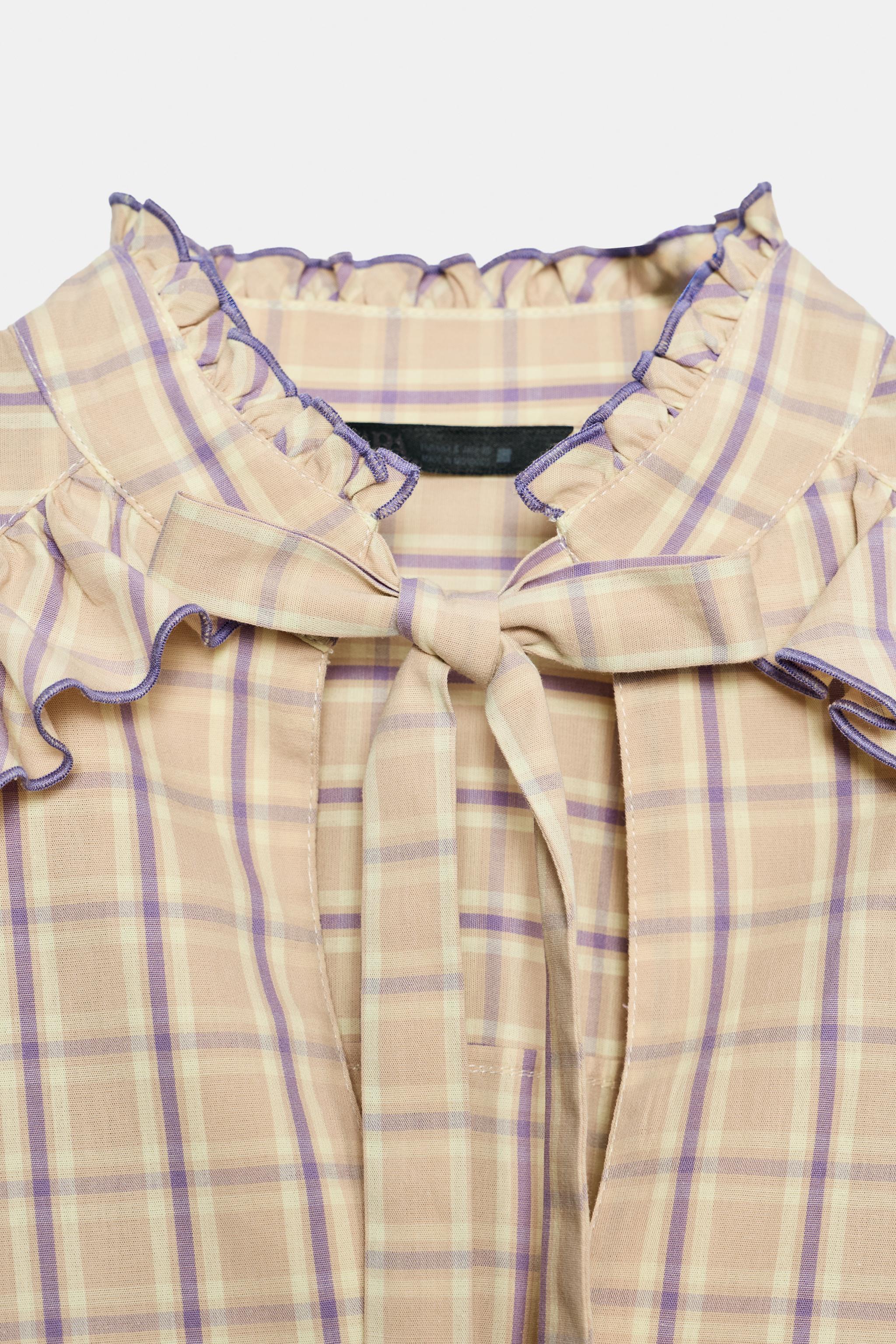 PLAID RUFFLE BLOUSE
