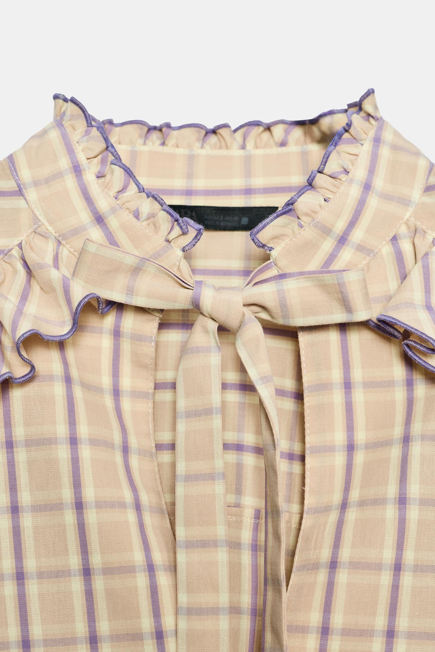Женская блузка Zara Plaid Ruffle Blouse, цвет: Розовато-лиловый — фото 9