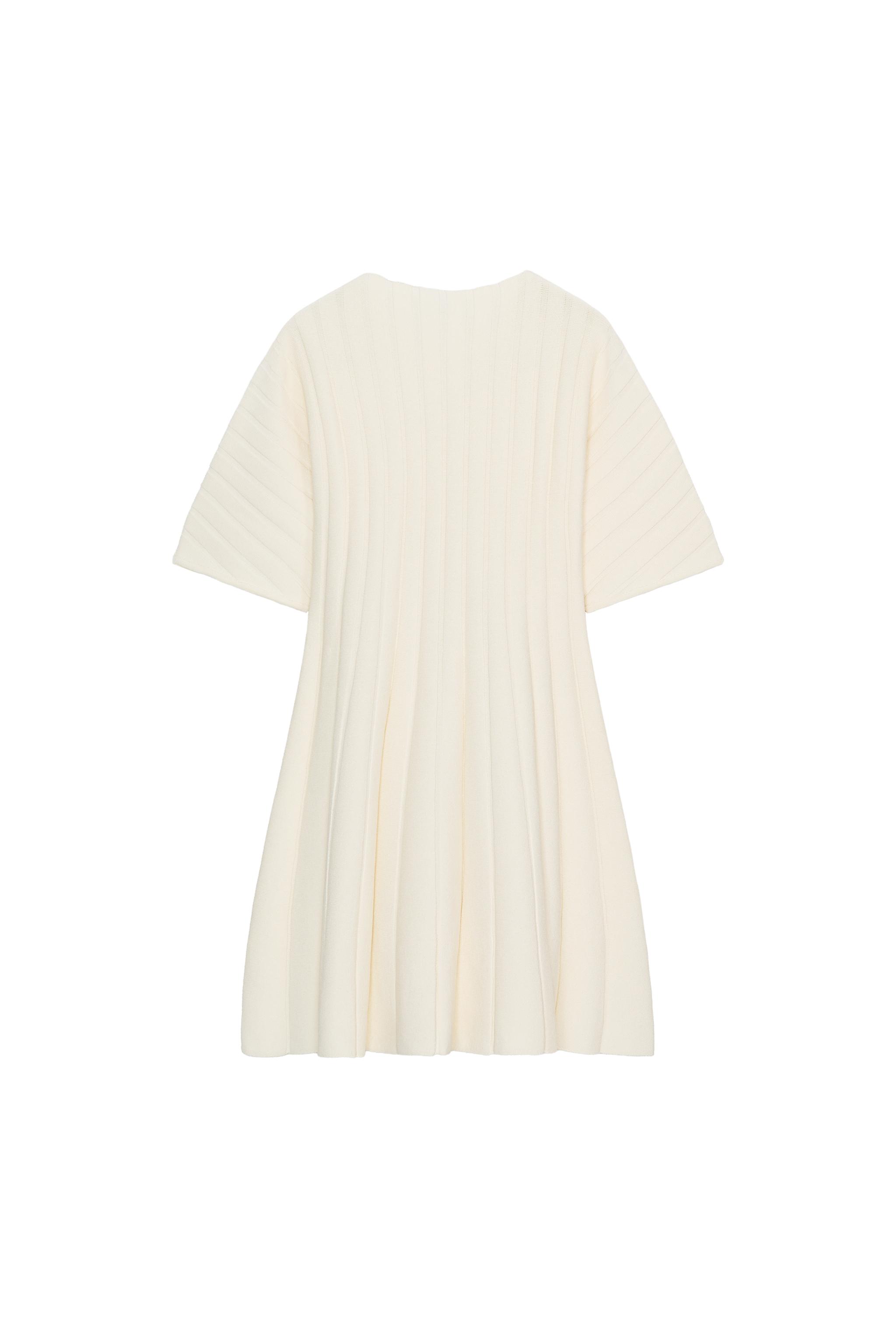 zara ottoman rib dress RIBBED KNIT DRESS WITH WAVY TRIM - White
