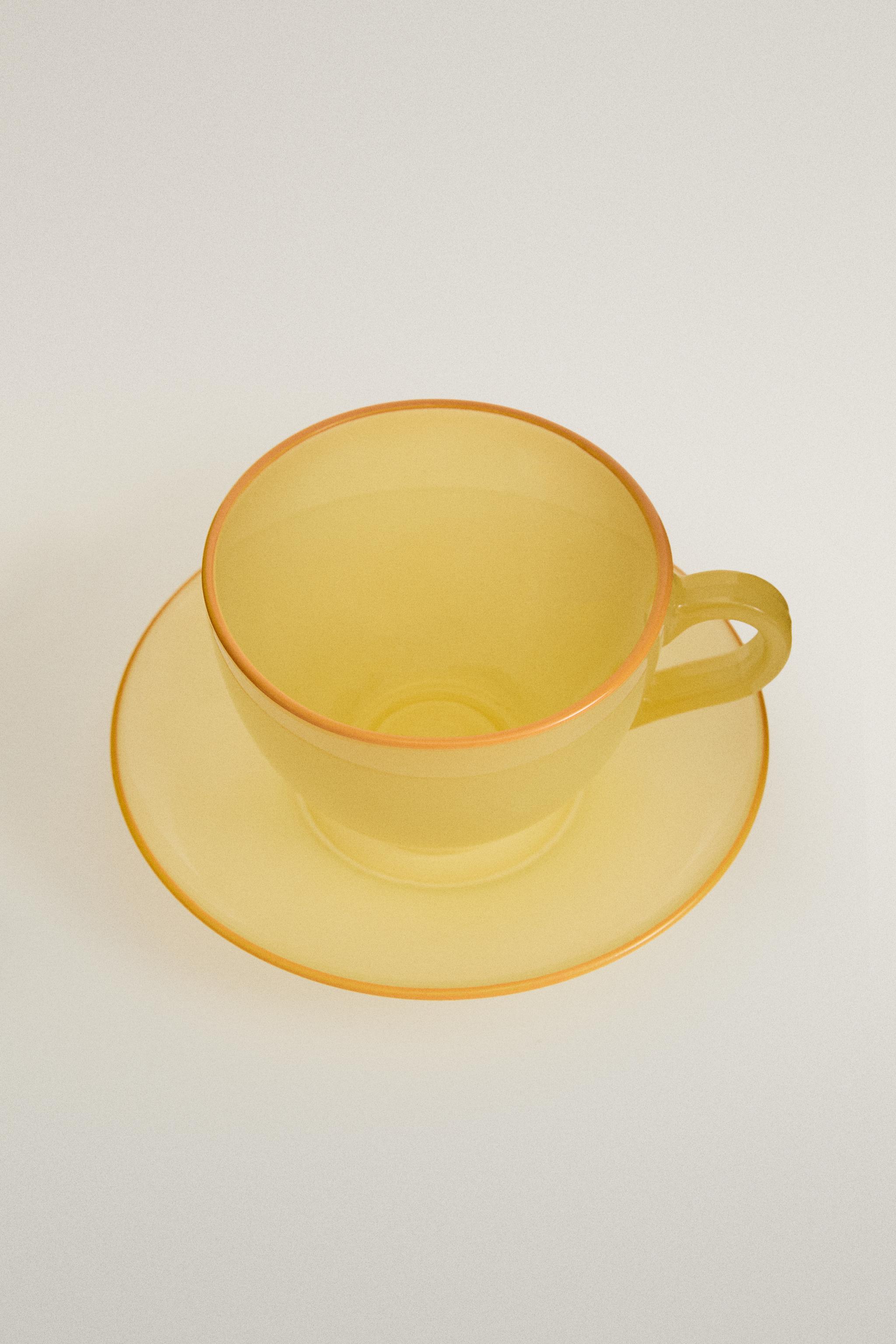 GLASS COFFEE CUP WITH SAUCER — Yellow
