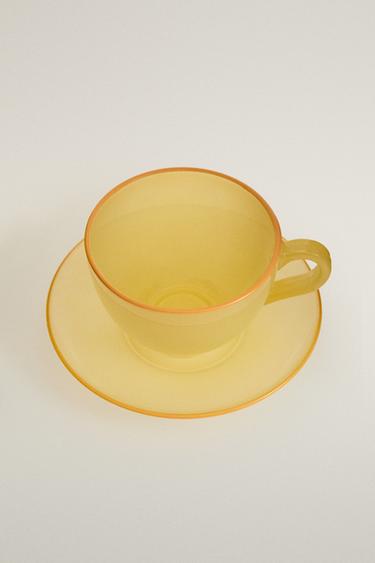 GLASS COFFEE CUP AND SAUCER - Yellow by Zara - Image 1