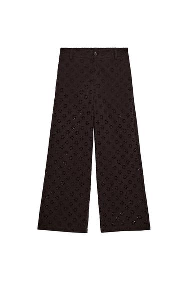 CALÇAS CULOTTE BORDADOS PERFURADOS - Castanho da Zara