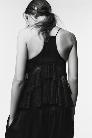 PANTALON BOMBACHO COMBINÉ DENTELLE ÉDITION LIMITÉE - Noir de Zara - Image 4