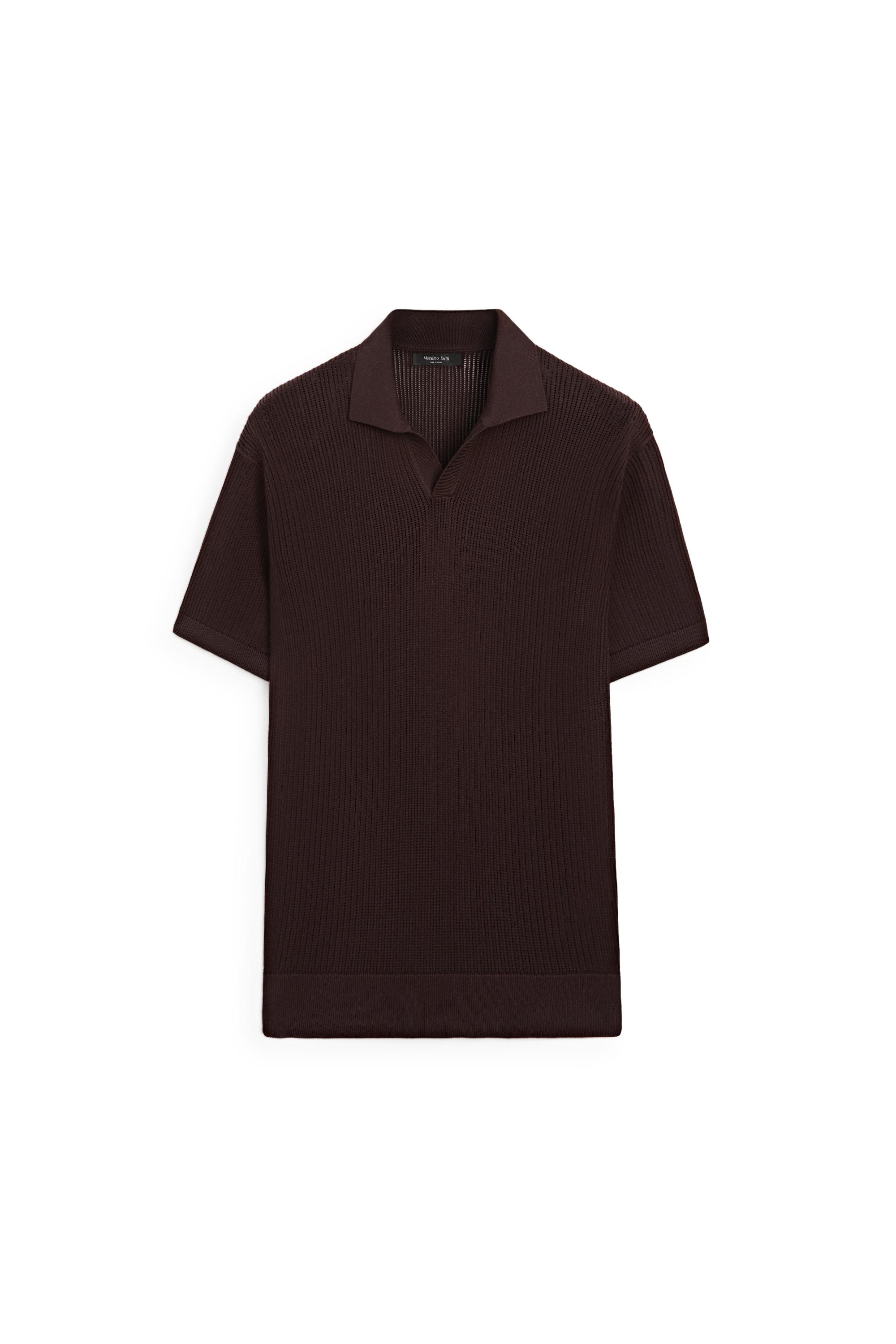 Cotton-blend V-neck knit polo shirt - Burgundy | ZARA United States