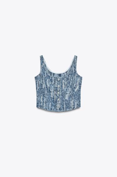Zara Z1975 DISTRESSED DENIM TOP - Light blue - Image 0