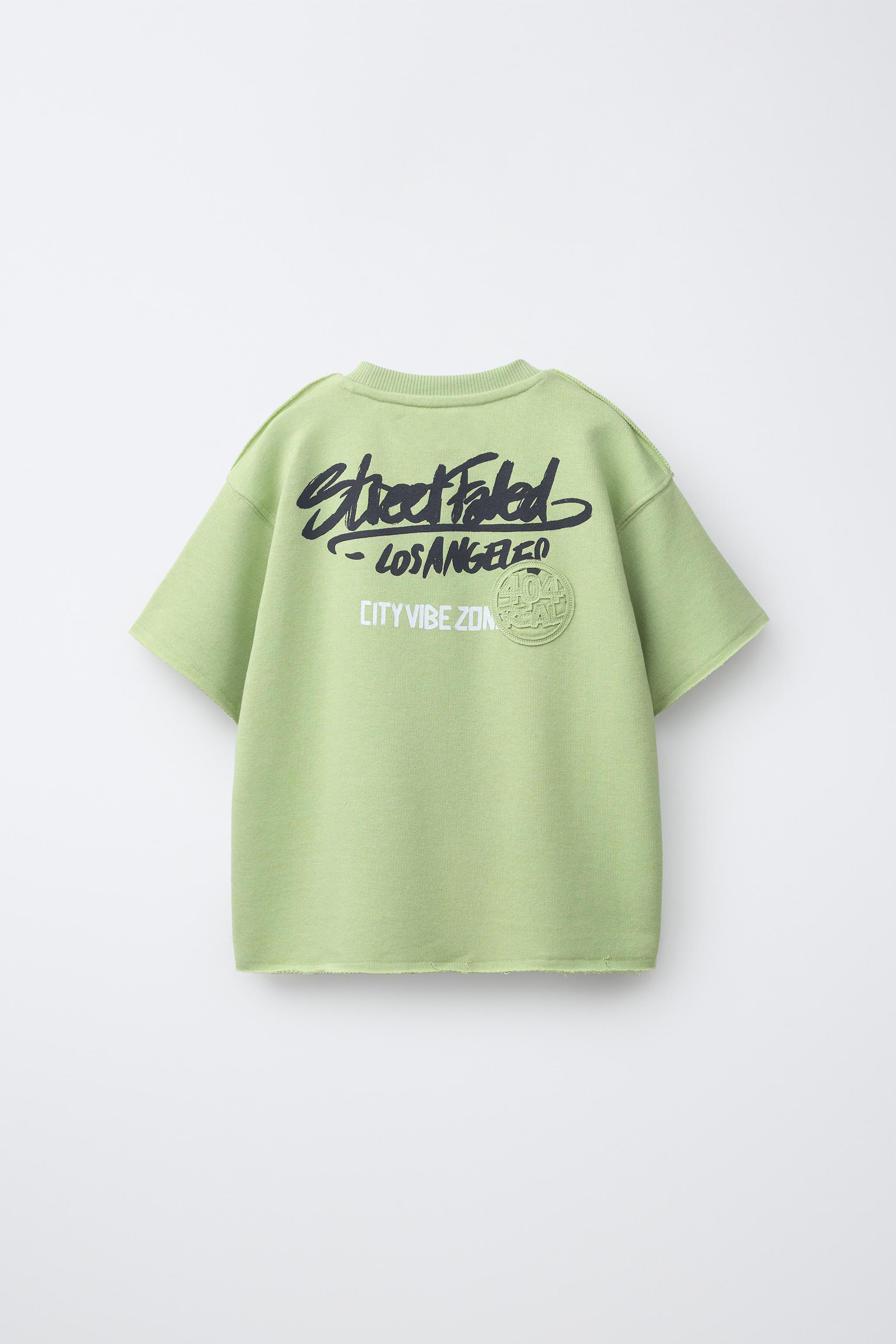 GRAFFITI SHORT SLEEVE SWEATSHIRT — Washed green
