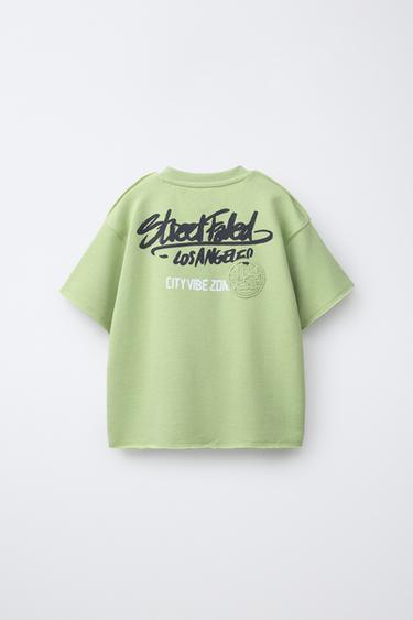 GRAFFITI PRINT SHORT SLEEVE SWEATSHIRT - washed green by Zara - Image 1
