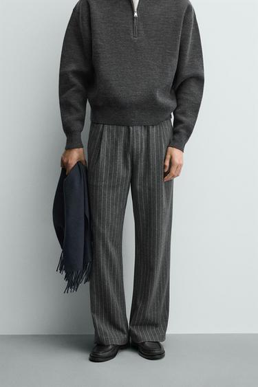 PINSTRIPED PLEATED TROUSERS - Anthracite Grey by Zara