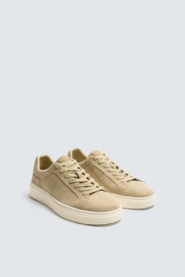LEATHER TRAINERS - Beige by Zara