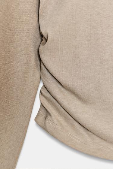 SIDE DRAPED T-SHIRT - Brown / Taupe by Zara - Image 6