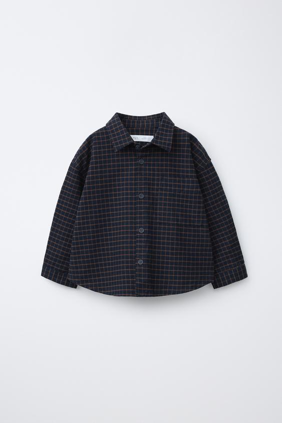 Zara 格紋印花襯衫 - 藍色 - 圖片 0