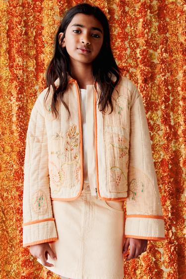 Zara EMBROIDERED PATCHWORK JACKET - Orange