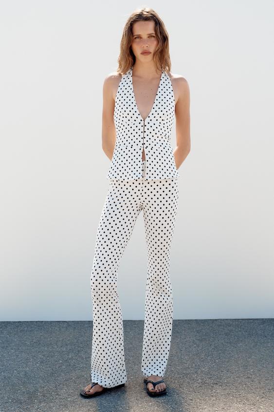 STRETCH HALTER NECK TOP WITH DOTS - Black / White de Zara - Imagen 0