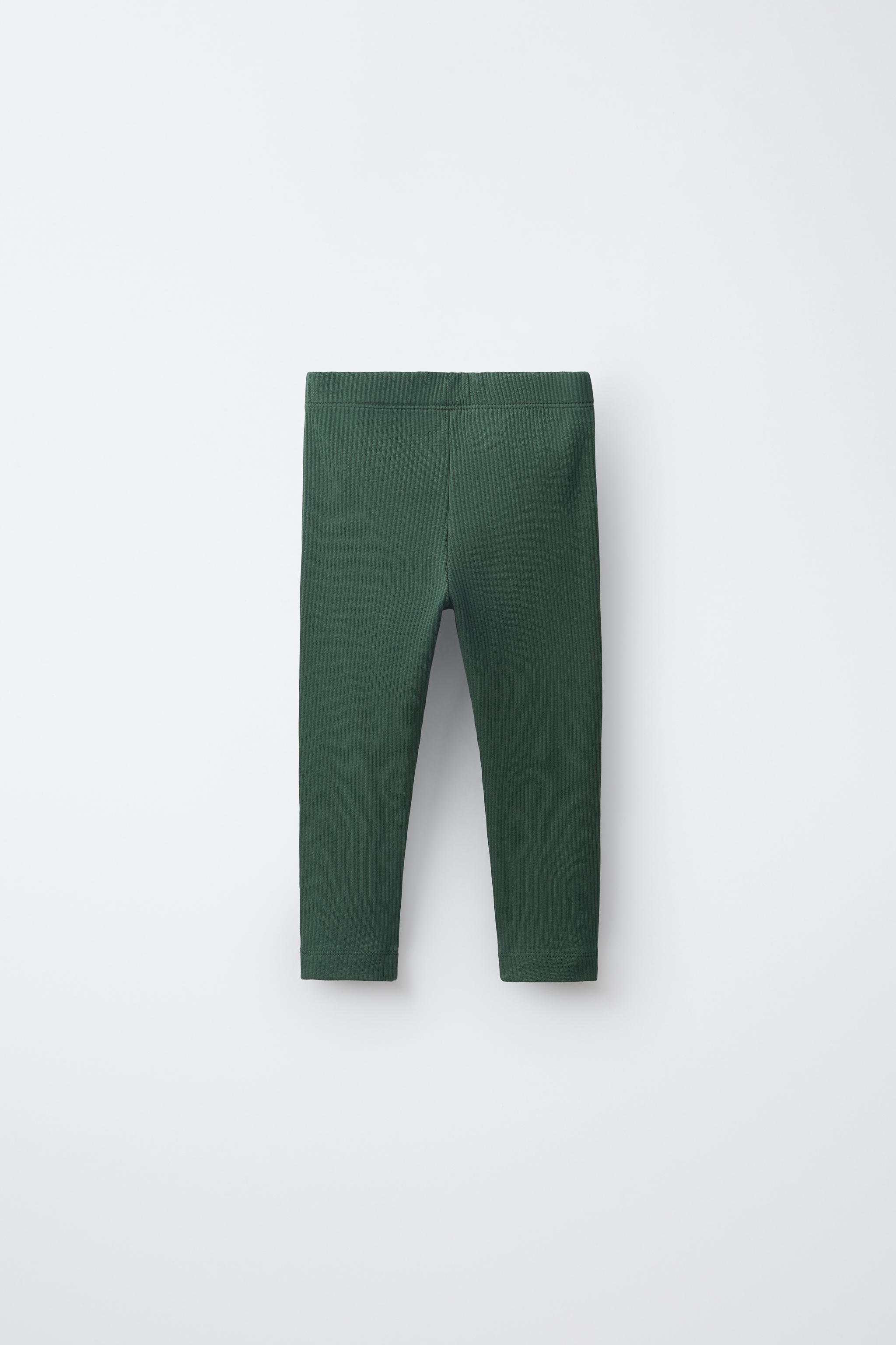 SOLID RIBBED LEGGINGS — Mid-green