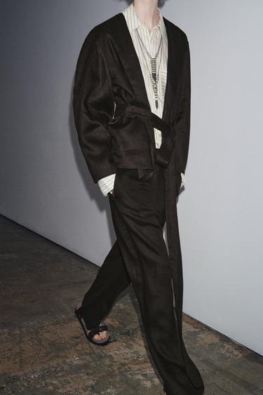 KIMONO LIN CEINTURE ZW COLLECTION - Marron de Zara - Image 3