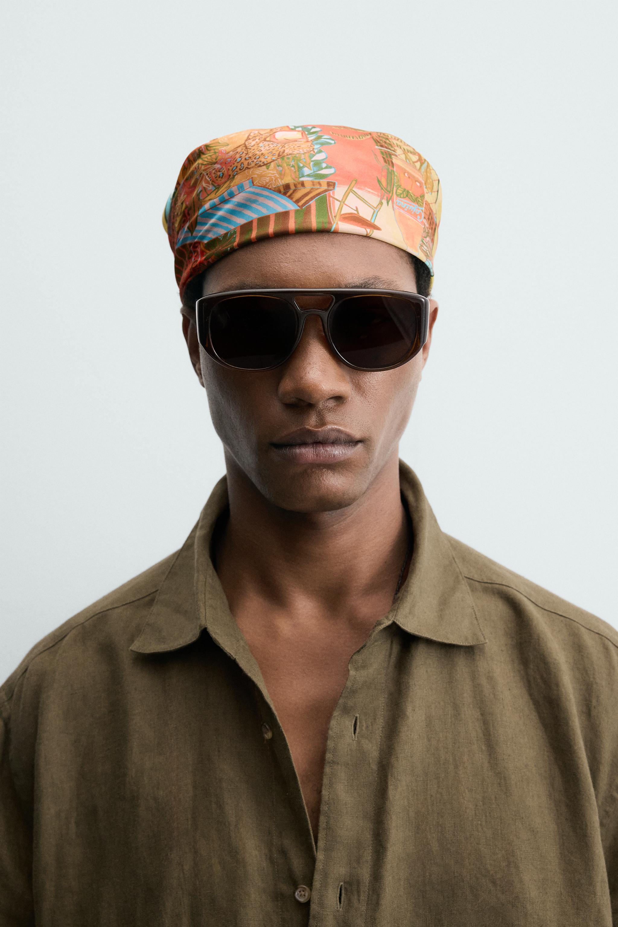 GEOMETRIC PRINT FLOWY BANDANA — Orange