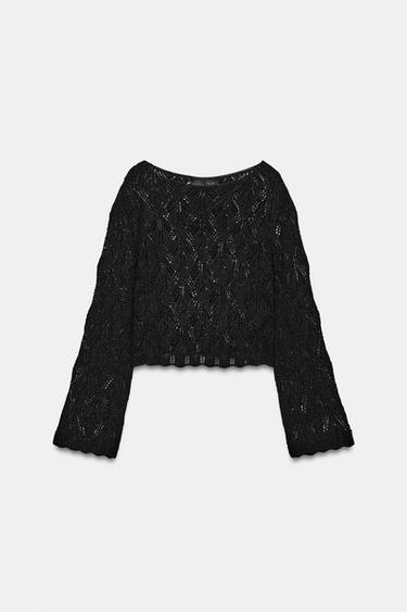 PULL COURT EN MAILLE POINTELLE - Noir de Zara - Image 4