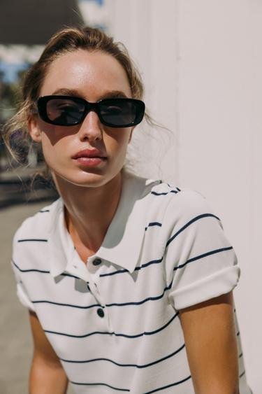SHORT SLEEVE KNIT POLO TOP - striped by Zara - Image 5