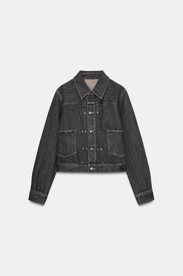 TRF DENIM JACKET WITH PLEATS AND SEAMS - Dark brown by Zara - Image 3