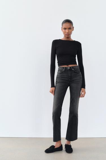 Zara TRF HIGH-WAISTED CROPPED FLARE JEANS - Faded black - Image 0