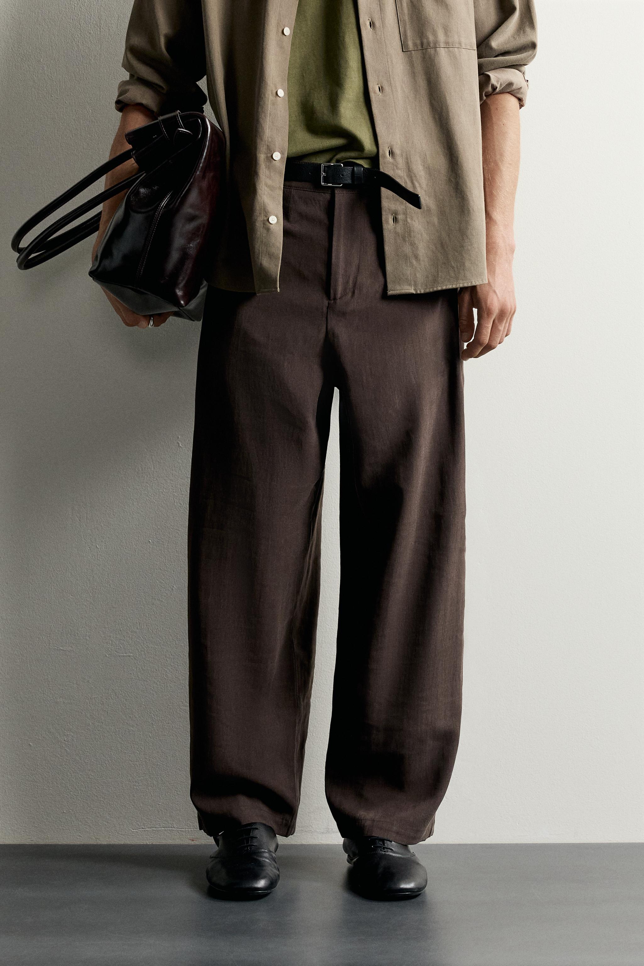 FLOWY SIDE PLEAT PANTS — Brown