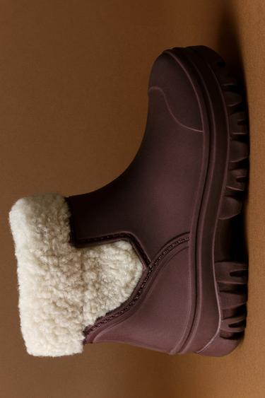 FAUX SHEARLING WELLIES - Burgundy Red by Zara