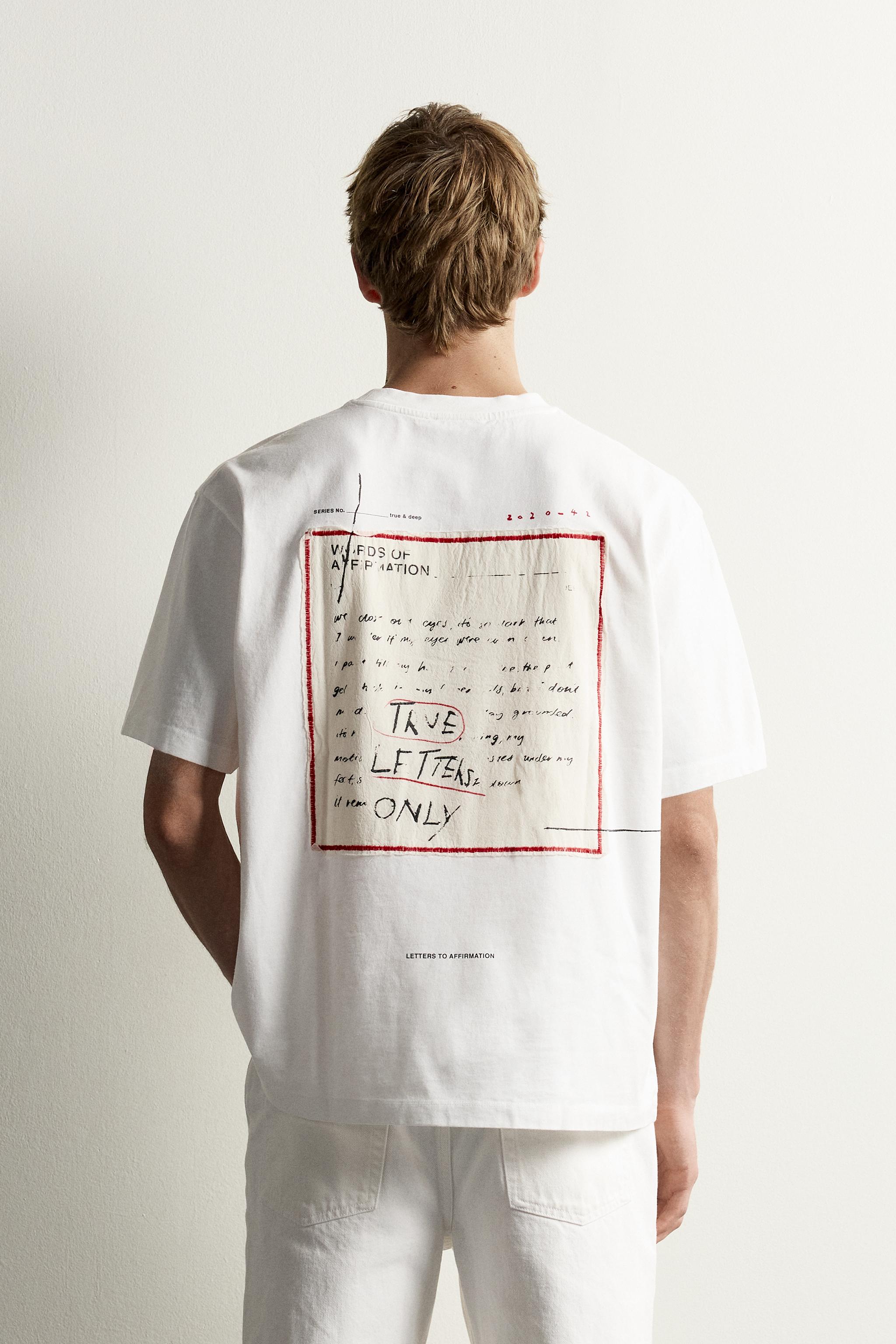 Zara BASKILI YAMALI RELAXED FIT T-SHIRT görsel 3
