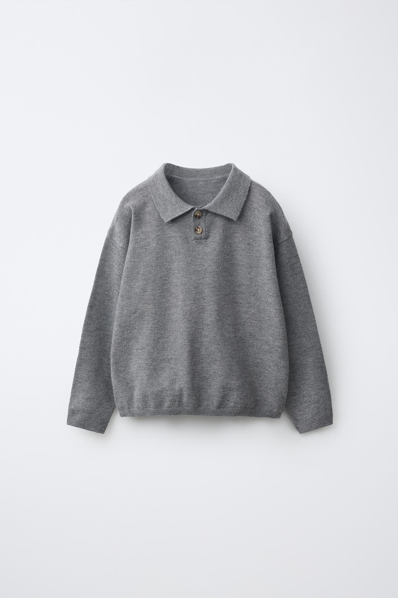 STRIPED KNIT POLO — Dark gray