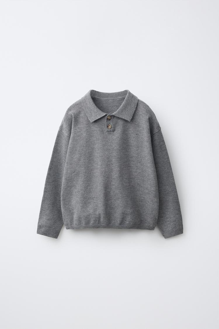 STRIPED KNIT POLO — Dark gray