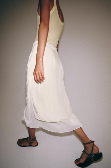 JUPE MIDI BIMATIÈRE ZW COLLECTION - Écru de Zara - Image 4