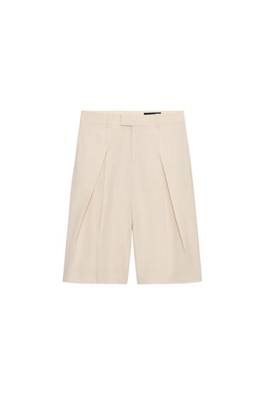 PLEATED WOOL BLEND BERMUDA SHORTS ZW COLLECTION LIMITED EDITION - Beige by Zara