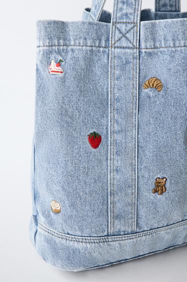 EMBROIDERED DENIM TOTE BAG - Blue by Zara - Image 2
