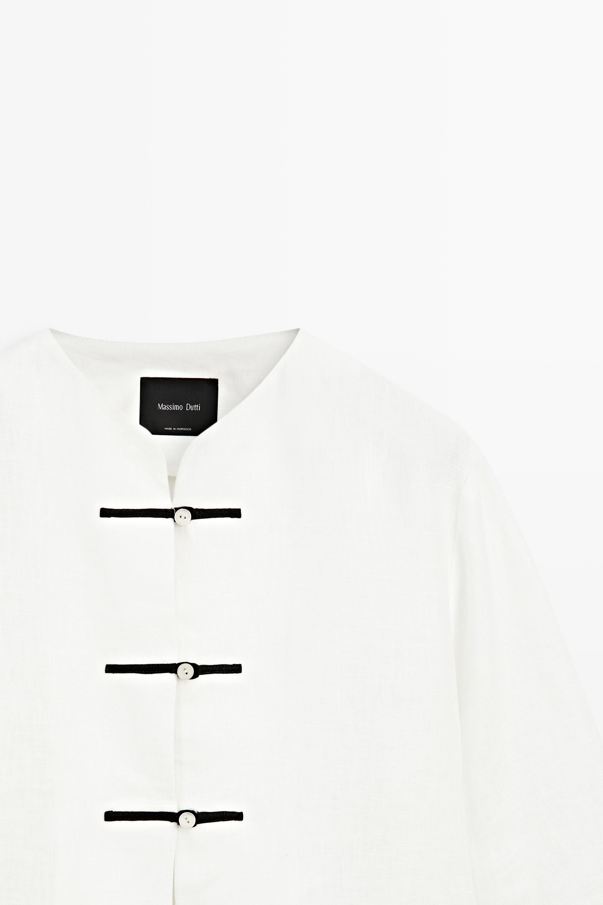 100% linen flowing shirt with button detail — Oyster-white