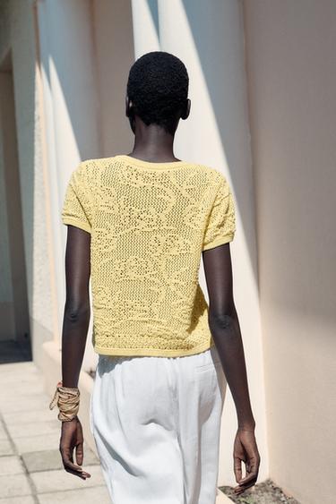 CROCHET KNIT TOP - Yellow by Zara - Image 5