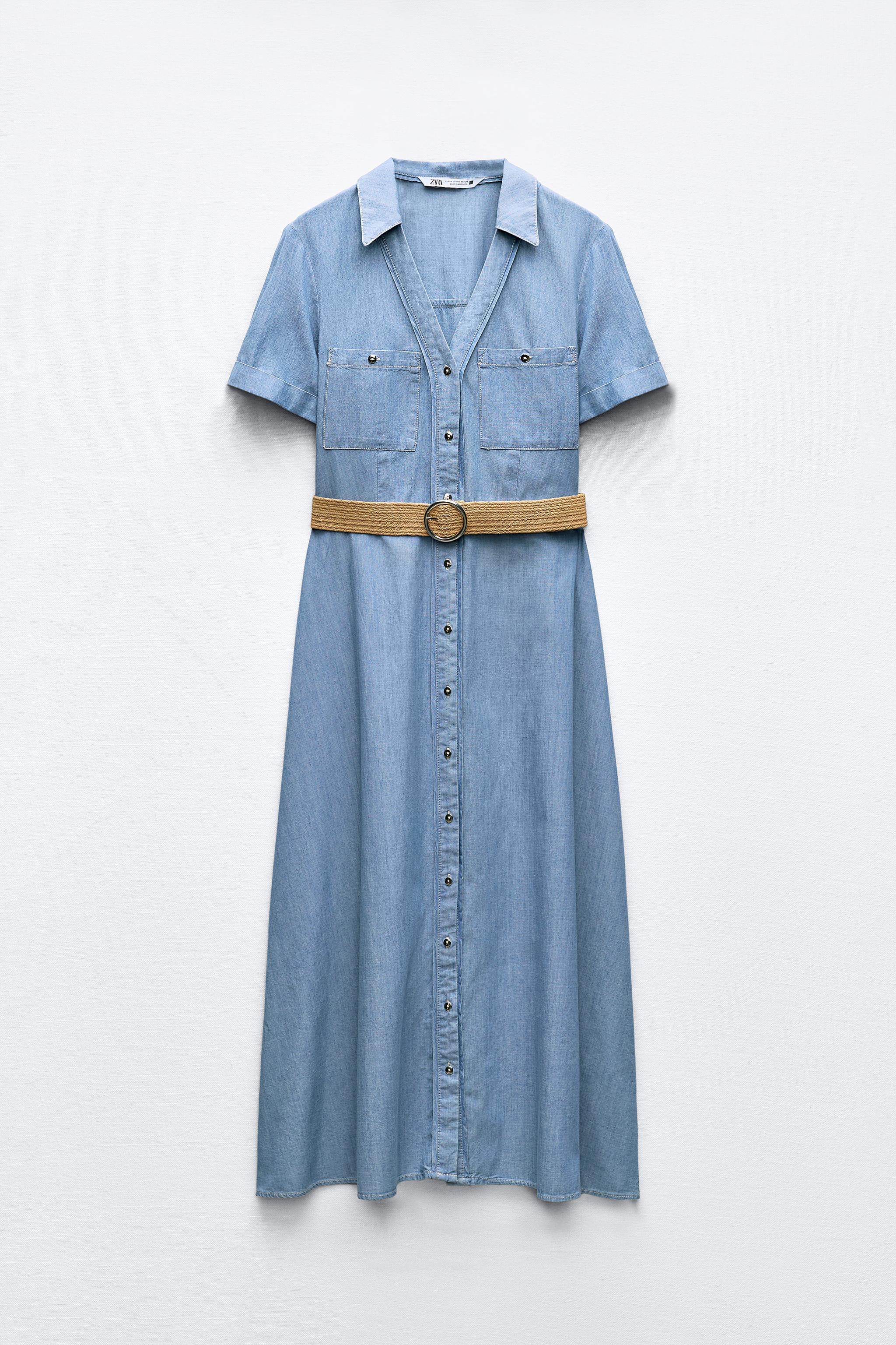 ROBE CHEMISE MI LONGUE AVEC CEINTURE Bleu clair ZARA Canada