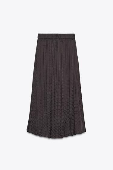 Zara WRINKLED EFFECT SATIN SKIRT - Brown