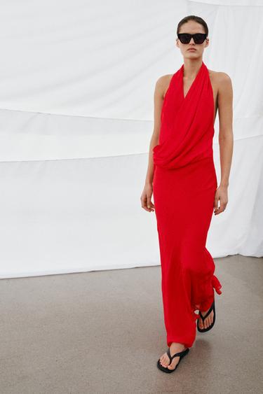 100% VISCOSE HALTER NECK FLOWING DRESS - Red by Zara - Image 3